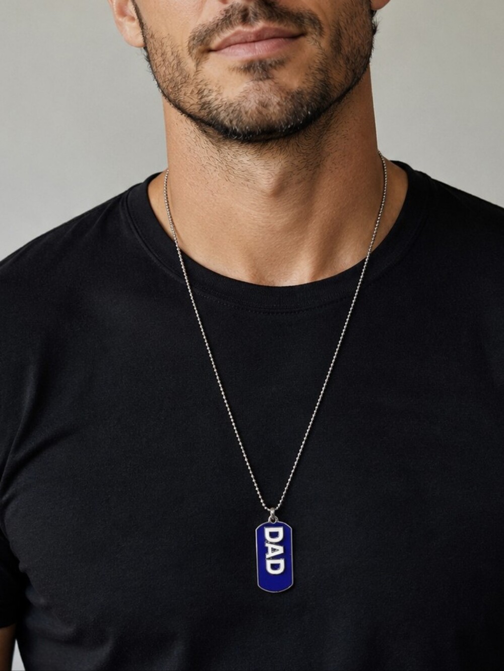 Dad Blue Enamel Silver-tone 18in Dog Tag Pendant Chain Necklace- Brand New